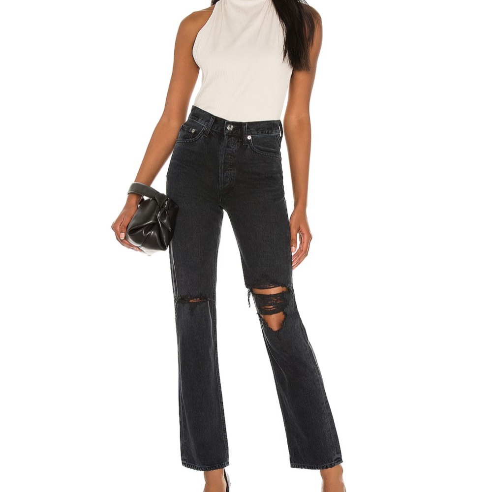 Agolde Lana Mid Rise Black distressed jeans, size: 29